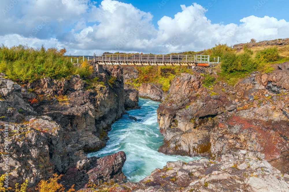 Metal bridge over Hvita river.Iceland