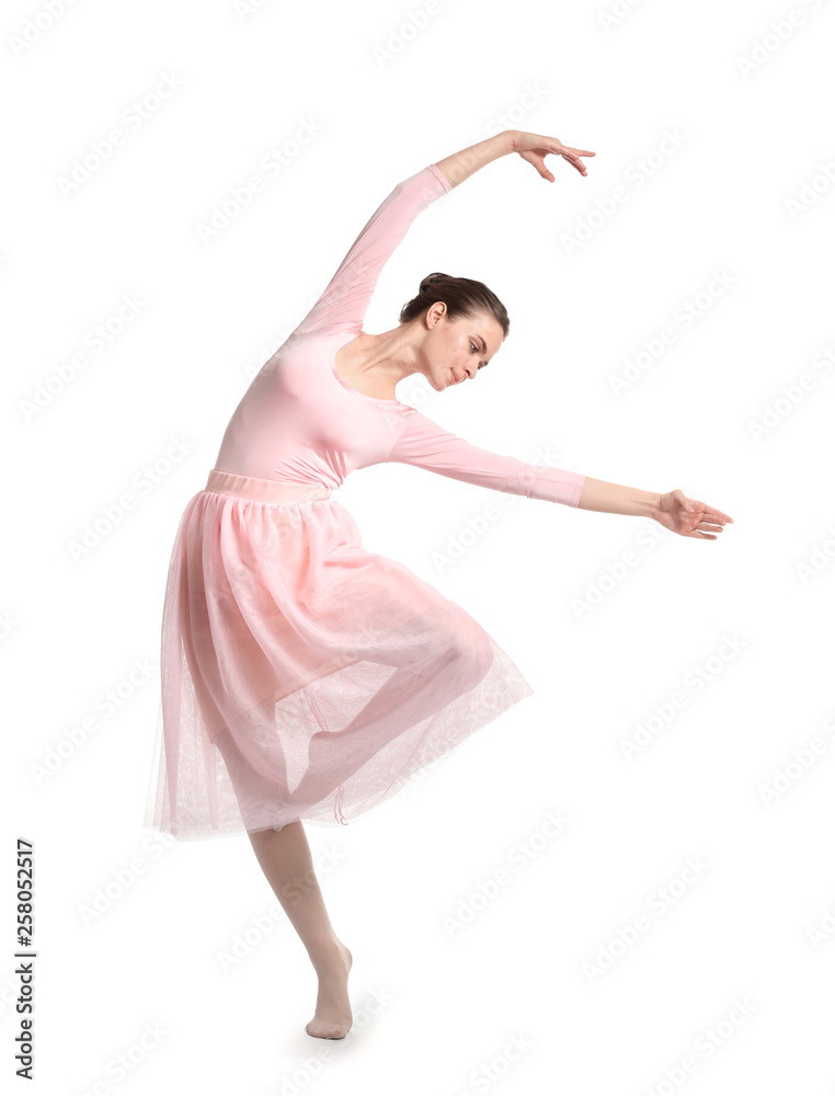 Beautiful young ballerina on white background