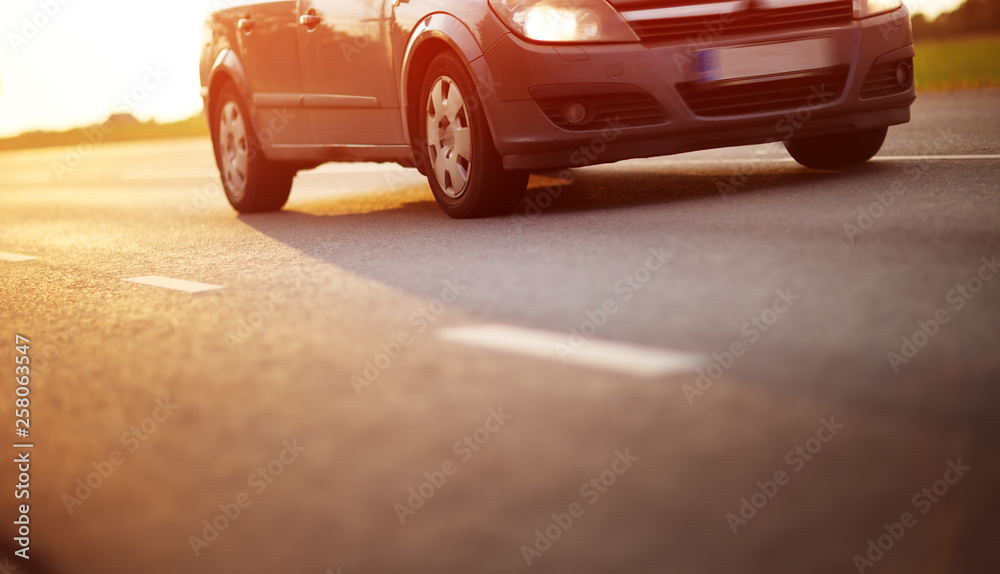 Road panorama on sunny spring evening