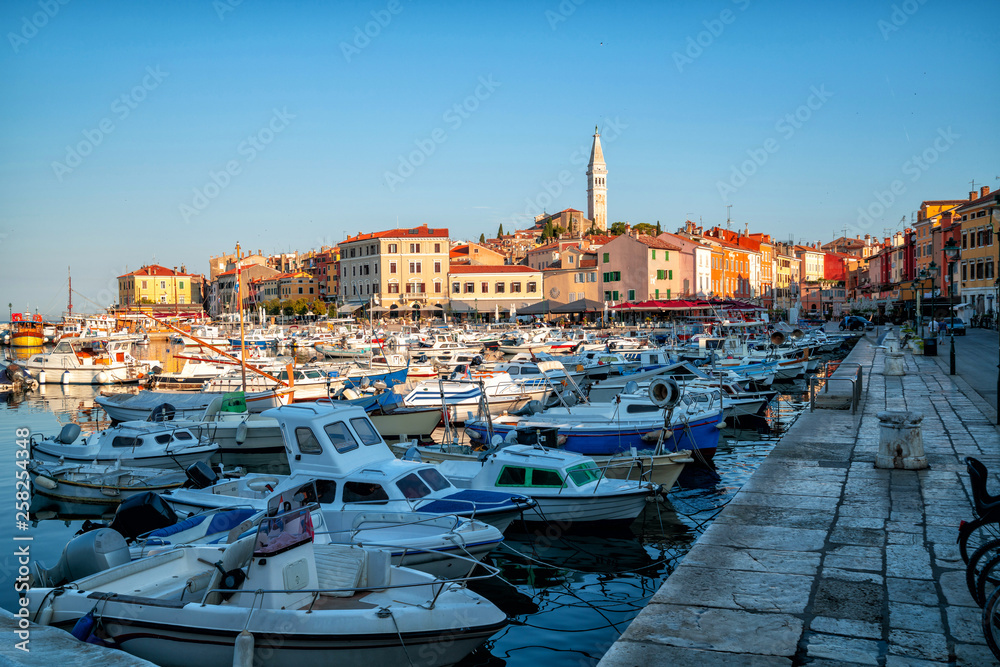 Beautiful romantic old town of Rovinj in Croatia. The coastal city of Rovinj situated in Istria Peni