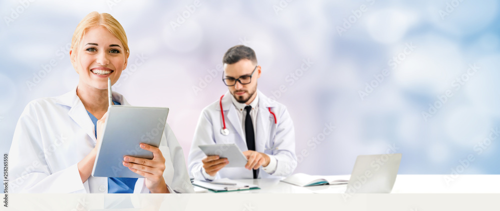 Doctors at hospital working with partner. Medical healthcare and doctor services.