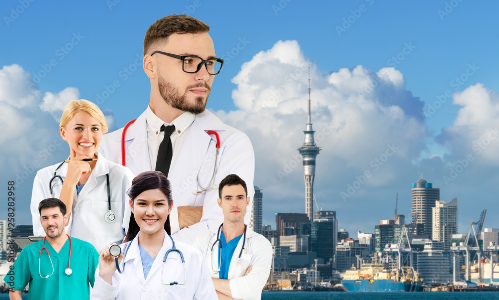 Healthcare people group portrait in creative layout. Professional medical staff, doctors, nurse and 