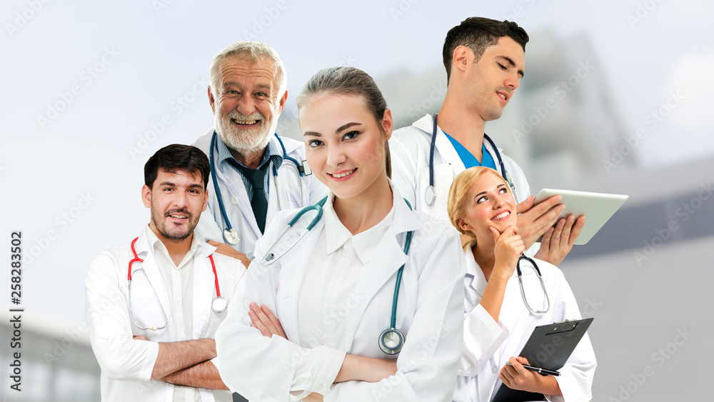 Healthcare people group portrait in creative layout. Professional medical staff, doctors, nurse and 