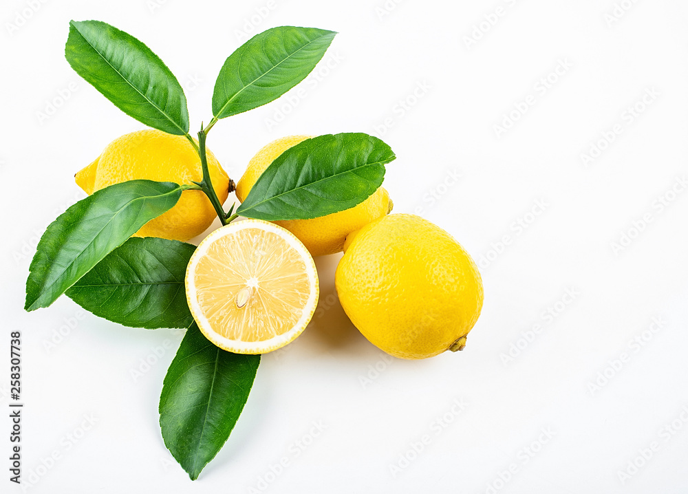 Fresh yellow lemon on white background