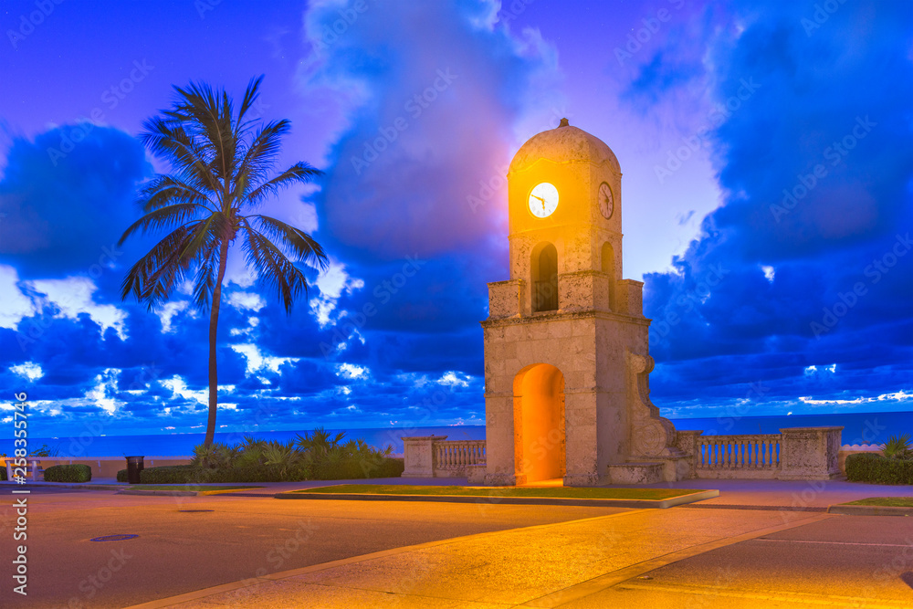 West Palm Beach, Florida, USA at the beach clock tower.