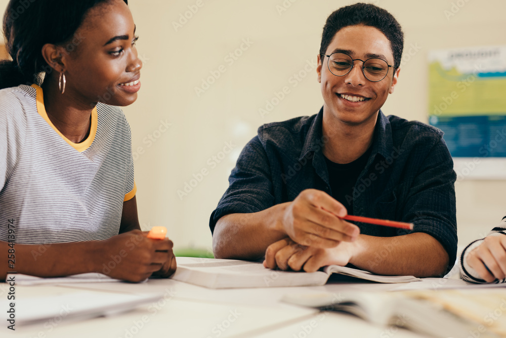 Multi-ethnic students studying together