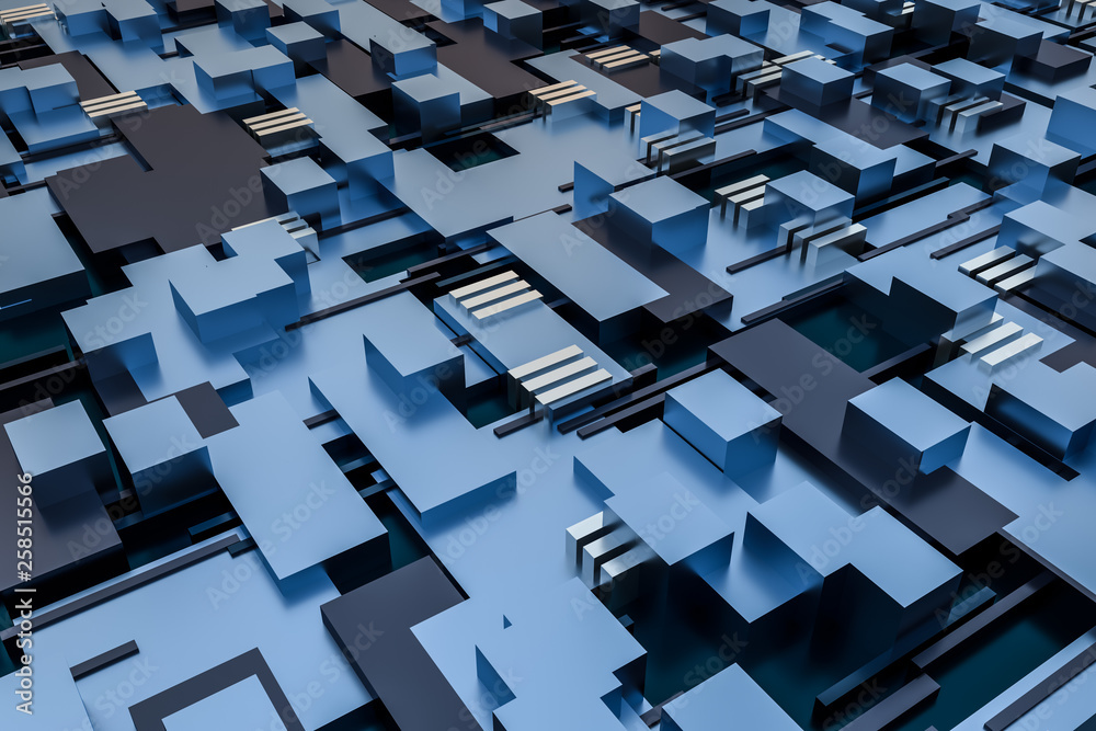 3d rendering, cubes board structure, circuit background