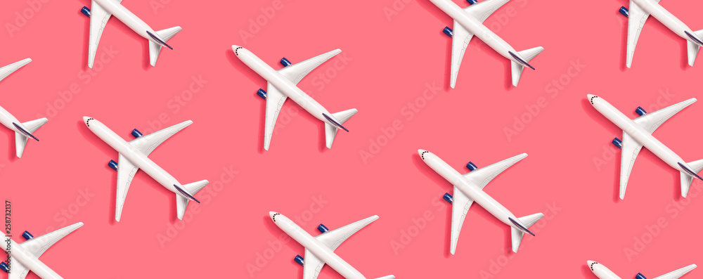 Toy miniature airplanes overhead view flat lay