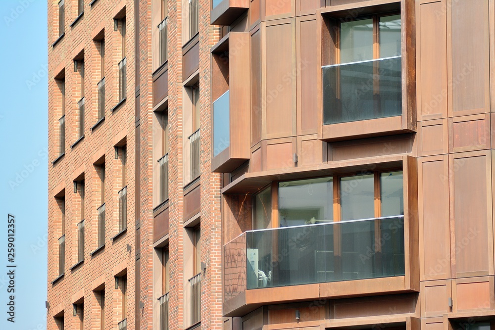 Fragment of a modern apartment building in front. Very modern apartment house.