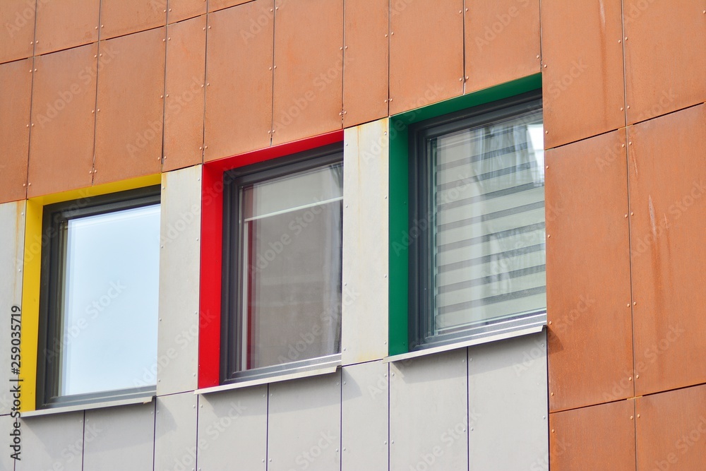 Fragment of a modern apartment building in front. Very modern apartment house.