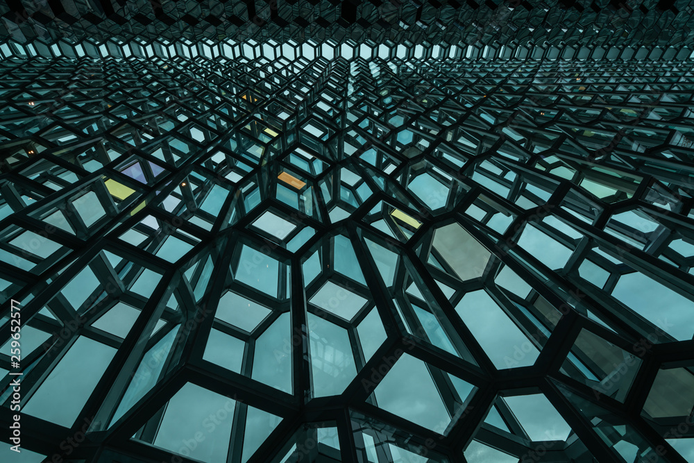 Detailed view of Harpa in Reykjavik, Iceland.