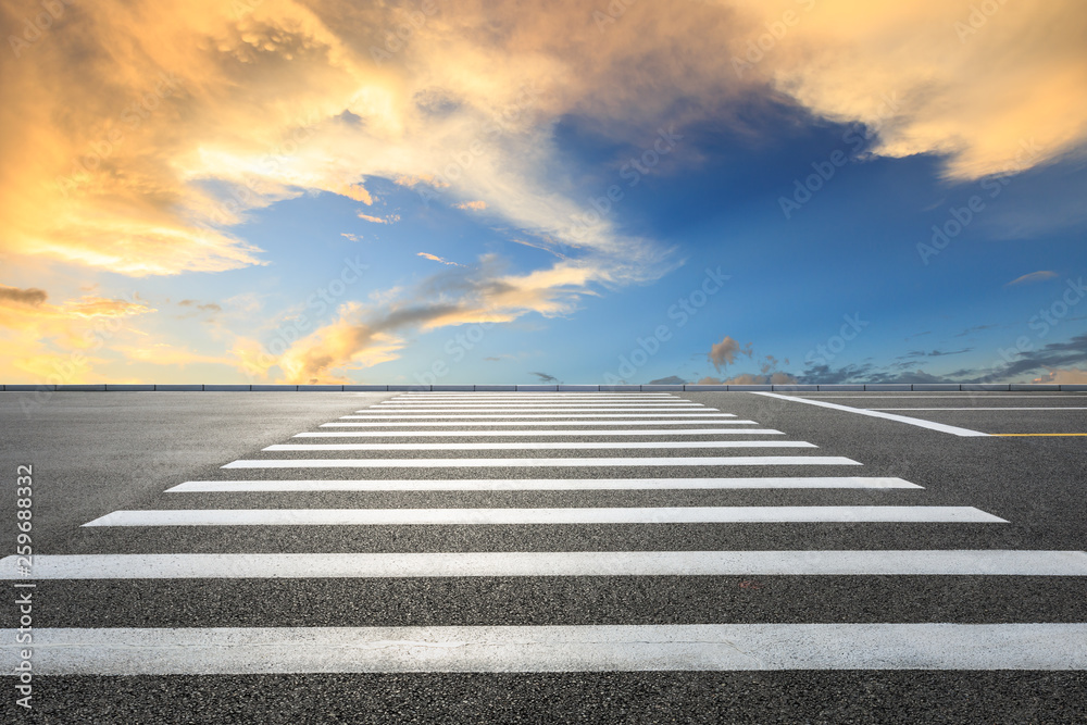 Zebra crossing road and sky cloud landscape