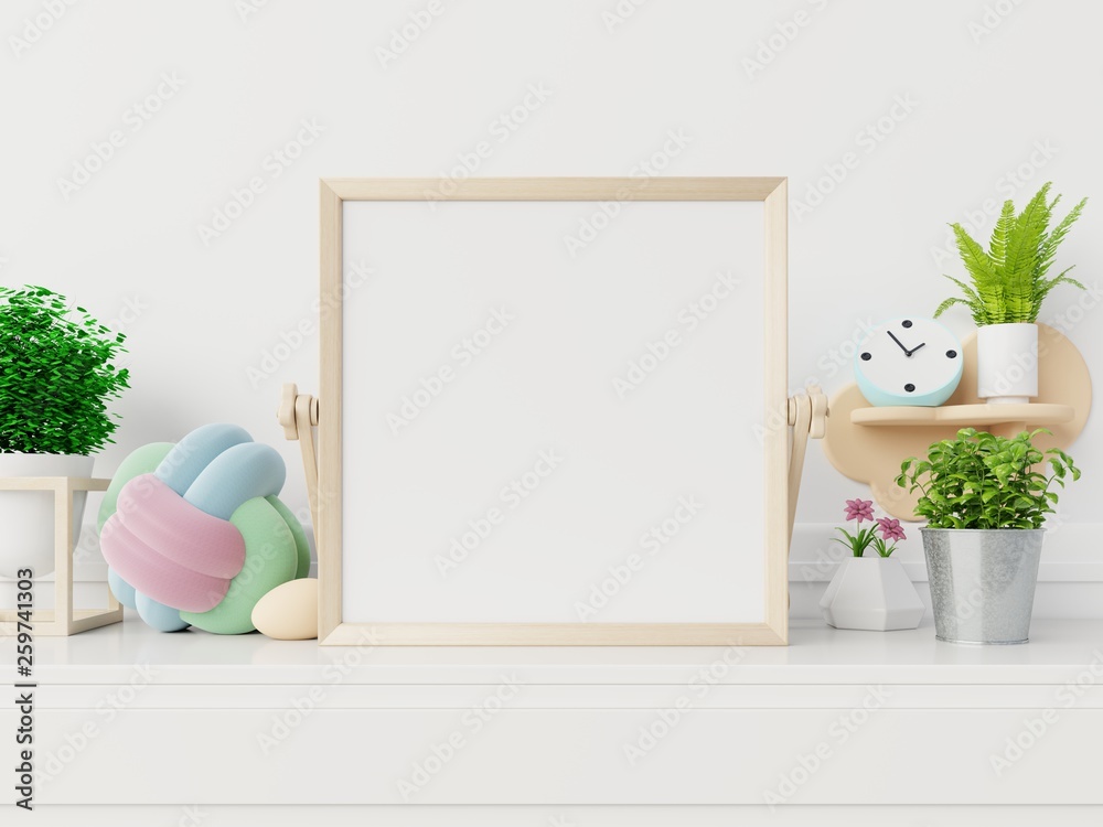 Poster mockup with vertical frame ,Blank frame mockup in new interior with flowers.3d rendering