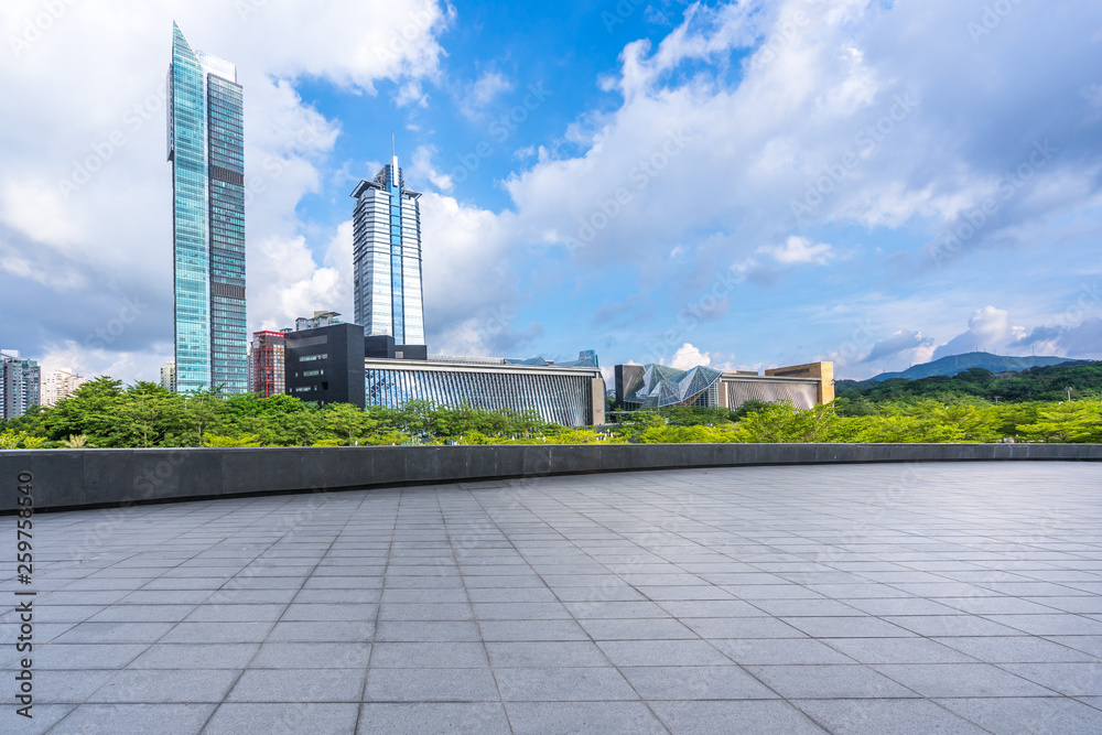 panoramic  city skyline with empty square