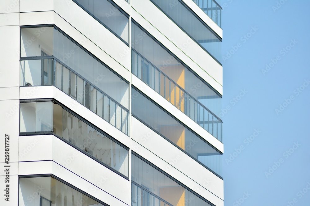 Modern european complex of apartment buildings. Fragment of a modern residential apartment building.