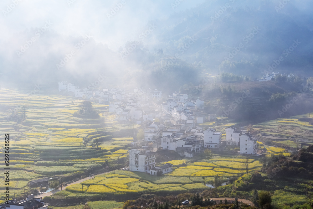 晨雾中的美丽婺源山村