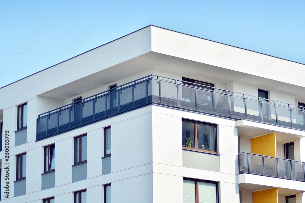 Modern european complex of apartment buildings. Fragment of a modern residential apartment building