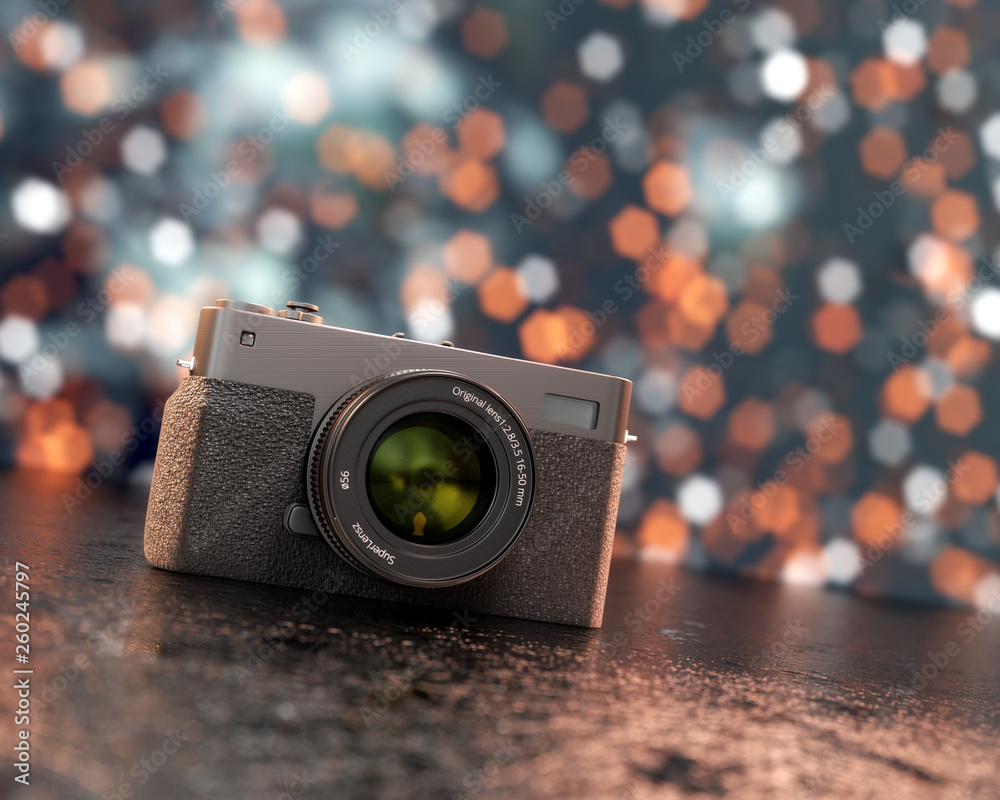 Digital Camera with Light Bokeh Soft Focus, 3D Rendering