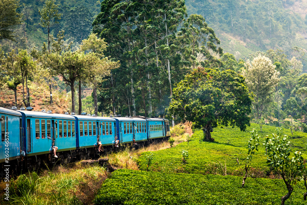 Scenic blue train through Sri Lanka highlands