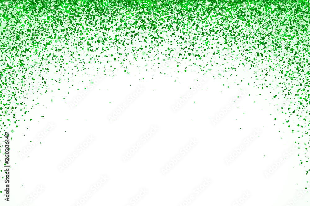 Green falling particles round shape on white backround. Vector