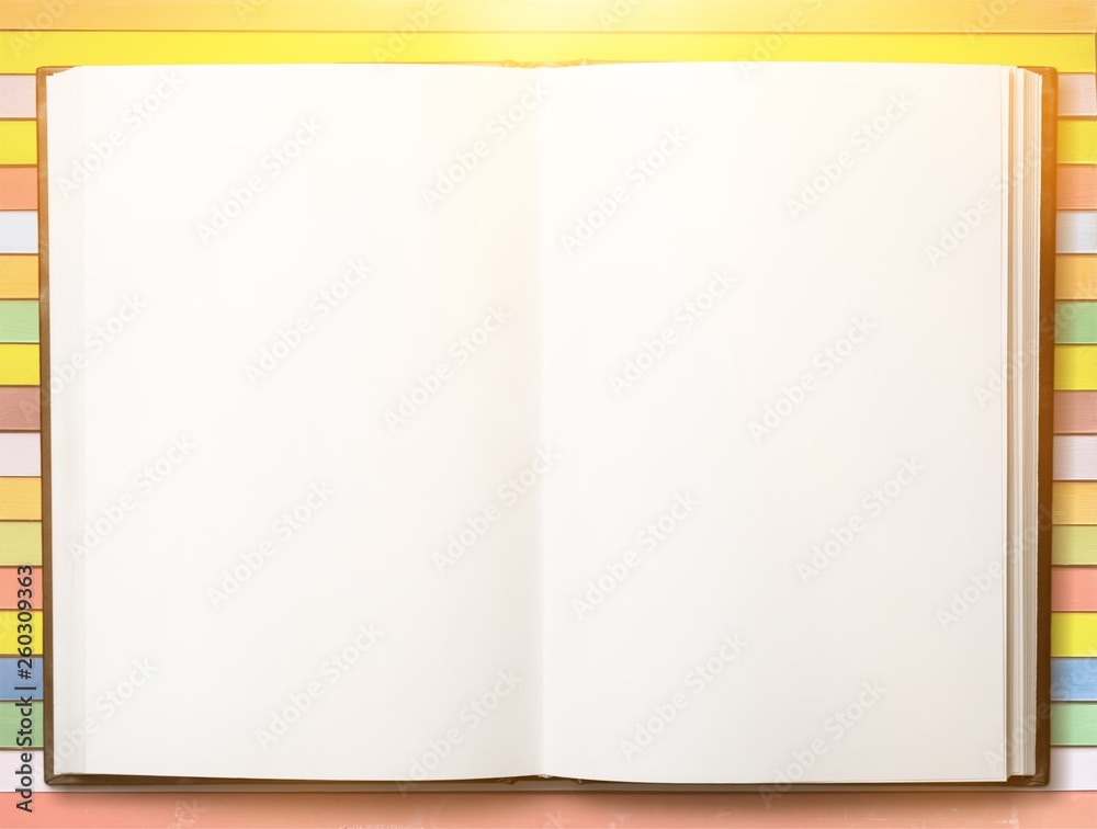 Open blank notebook on a white background