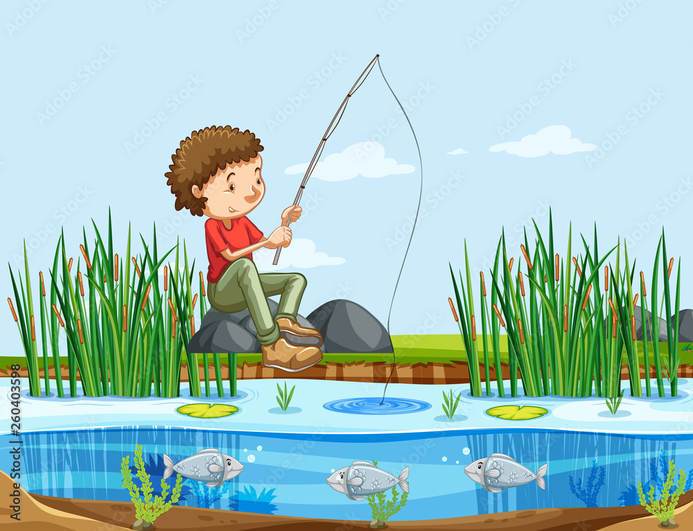 A man fishing at the lake