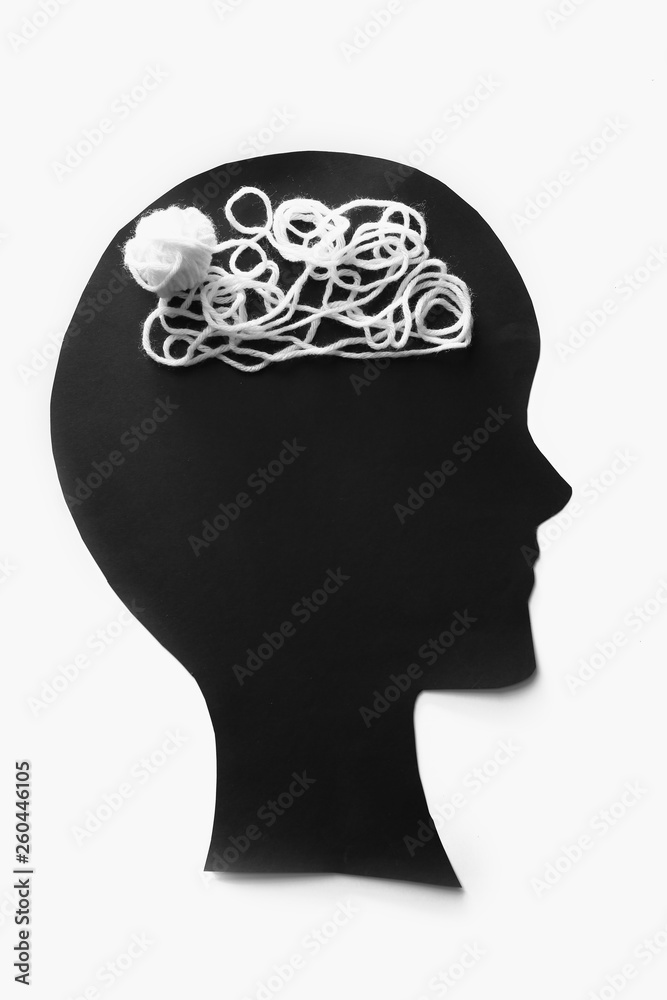 Human head with threads on white background. Concept of healthy brain