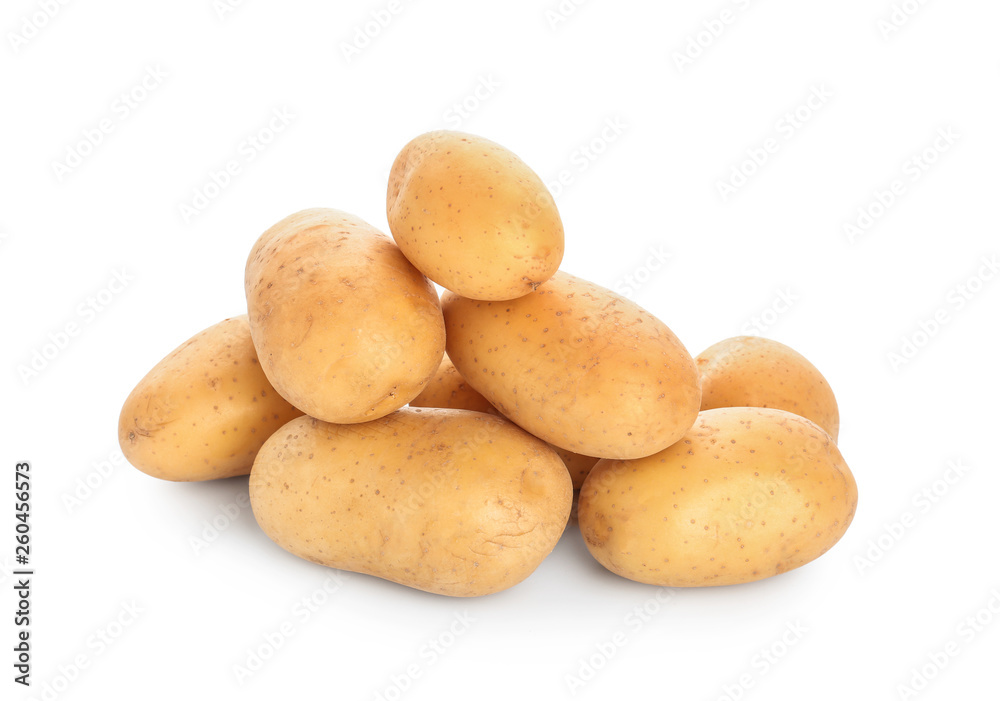 Raw potato on white background