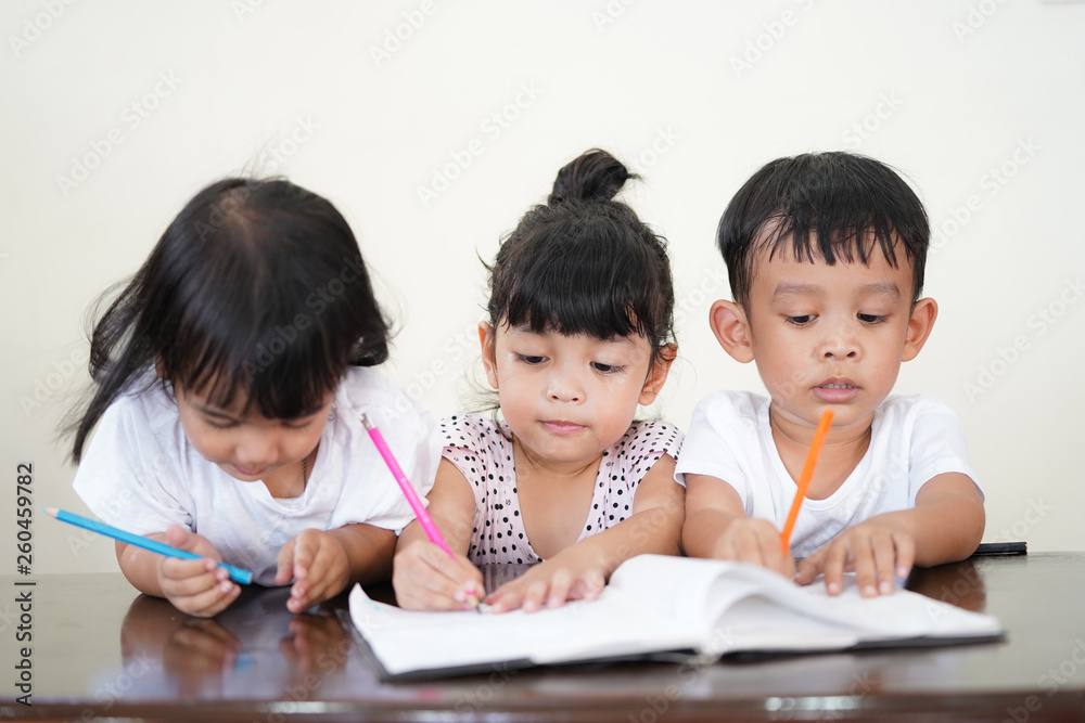 学生做作业。孩子在家快乐地享受学习。教育理念