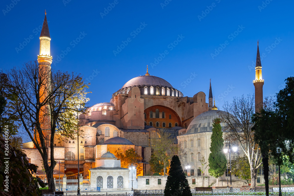 Hagia Sofia at night in Istanbul city, Turkey