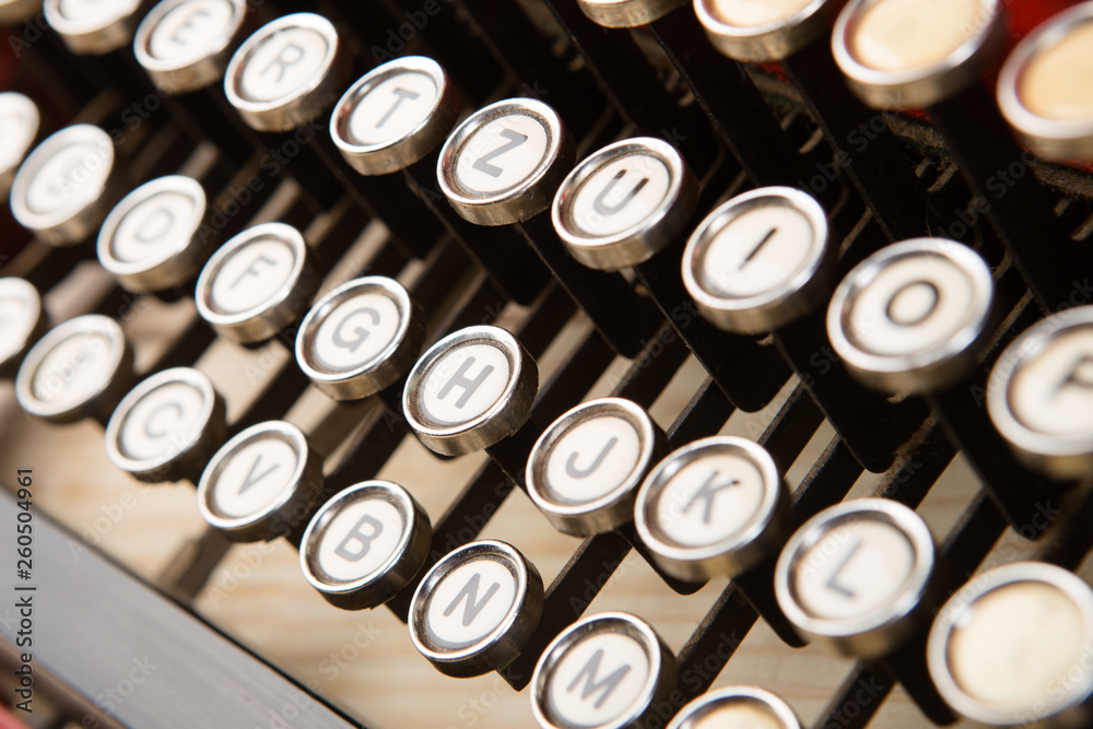 vintage typewriter keyboard close up concept for writing, journalism, blogging