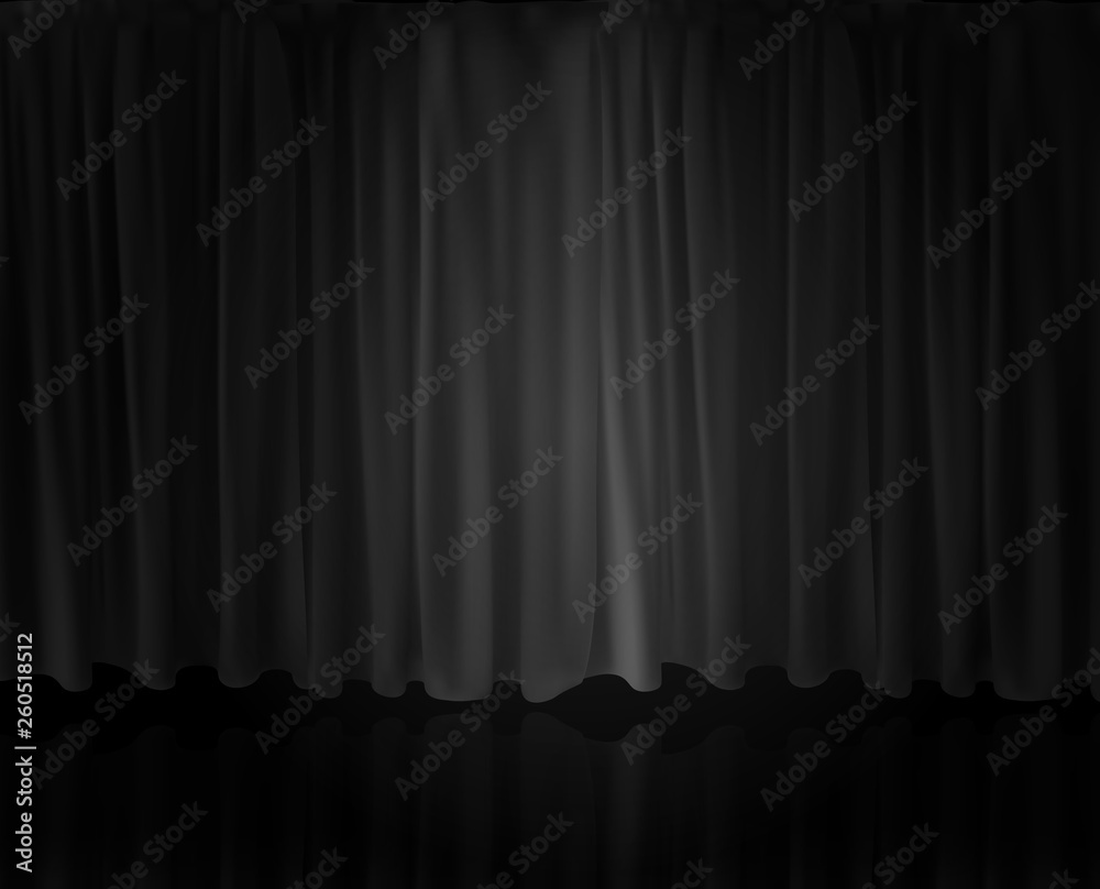 Realistic Spotlight on stage curtain. Option curtain at home in the cinema. Vector Illustration