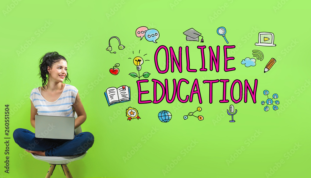 Online education with young woman using a laptop computer 