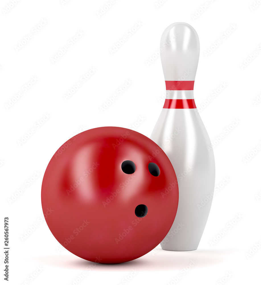 Red bowling ball and pin