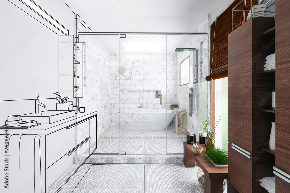 Modern Bathroom Integration (outline) - 3d visualization