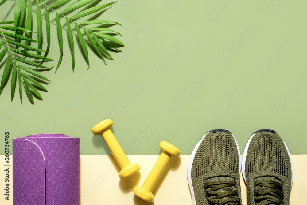 Summer fitness background with copy space