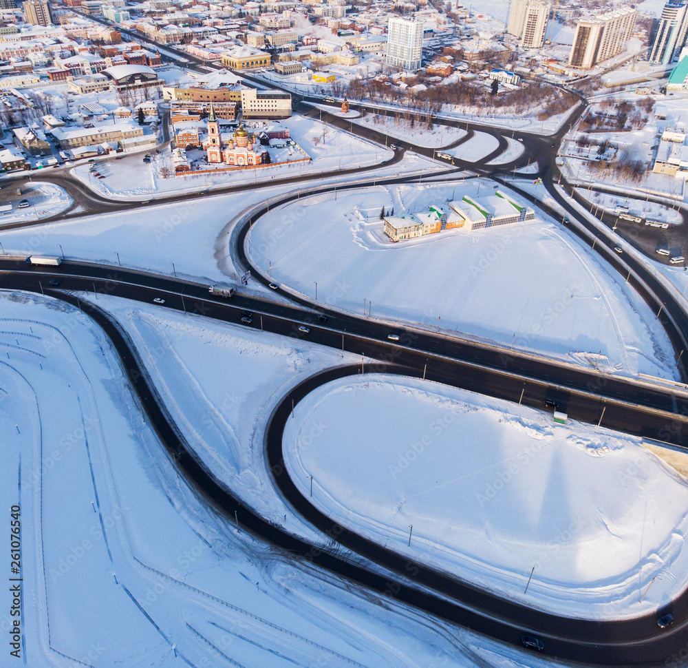 Aerial shot of bridge and car driving on the bridge