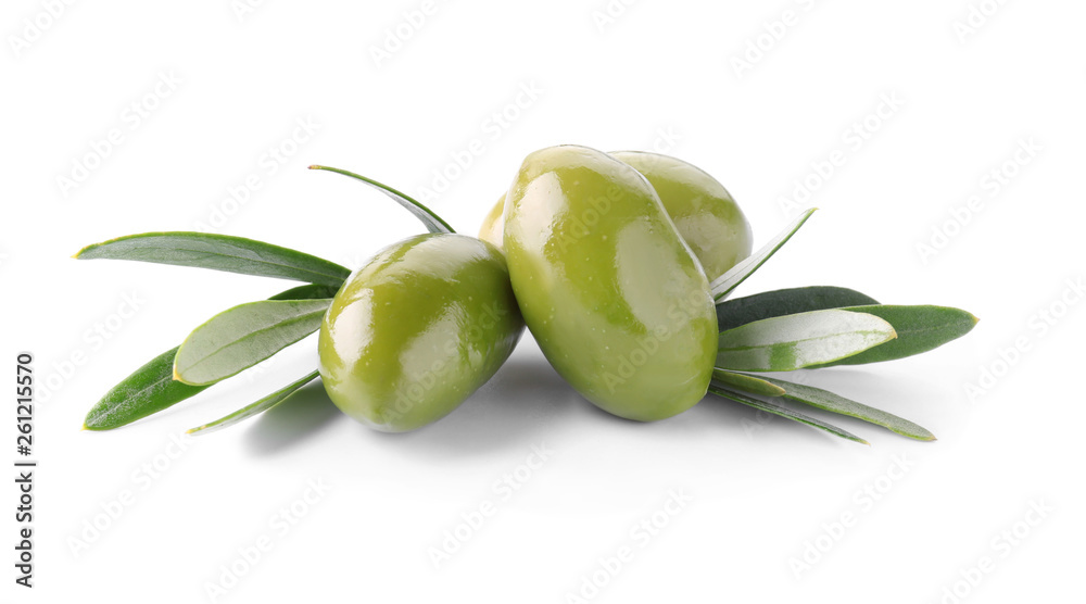 Tasty olives on white background