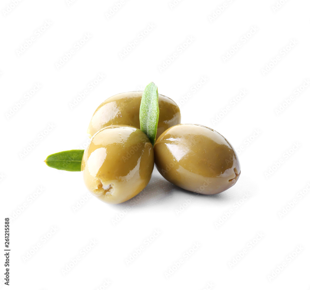 Tasty olives on white background