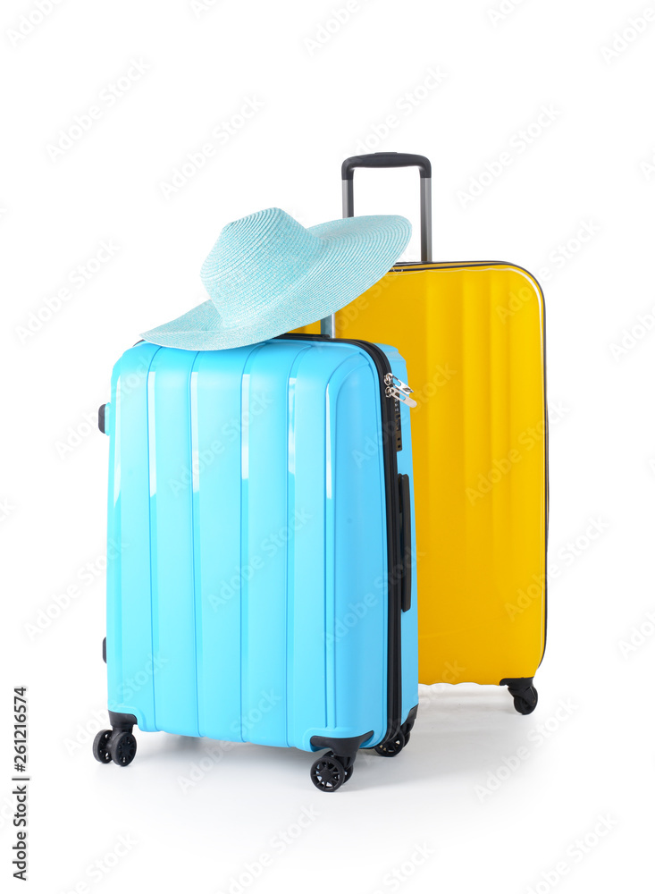 Suitcases on white background