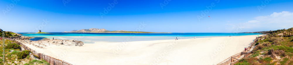 Panoramic view over the beach of La Pelosa, Sardinia