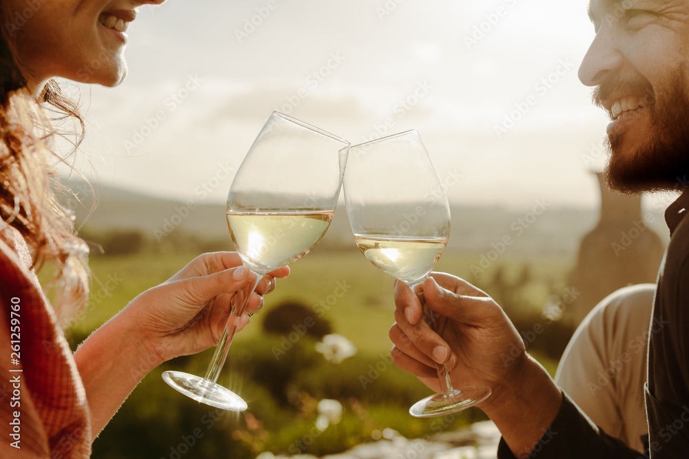 Smiling couple on a wine date