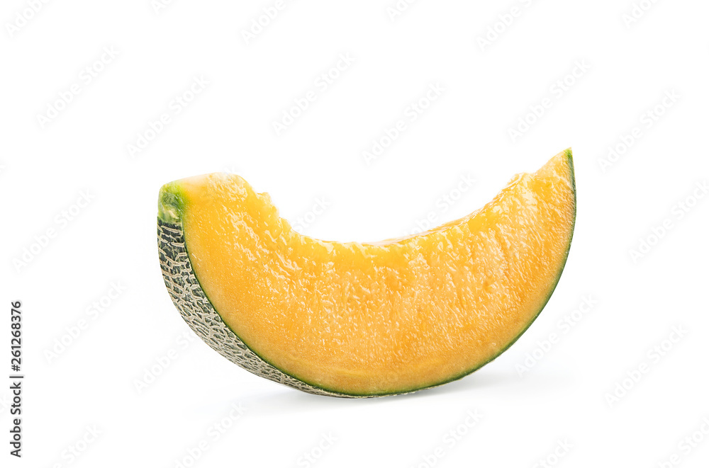 Close up, clipping path, cut out. Beautiful tasty rock cantaloup melon isolated on white background