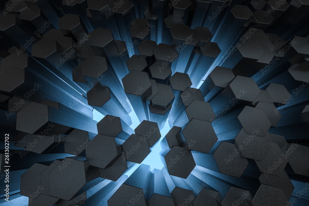 3d rendering, dark hexagonal background, sci-fi background