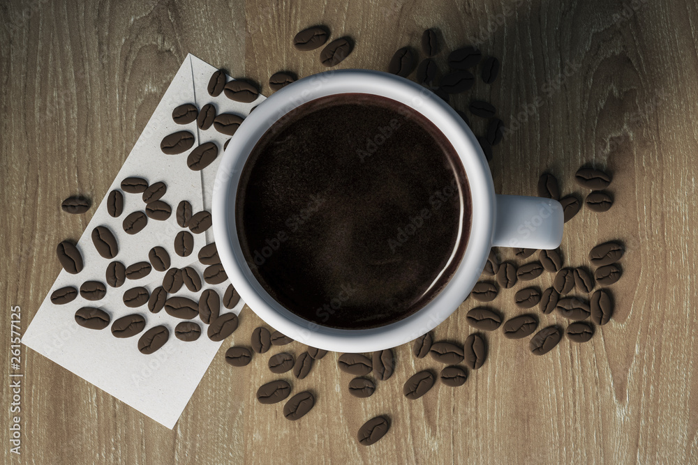 Coffee cup and coffee beans