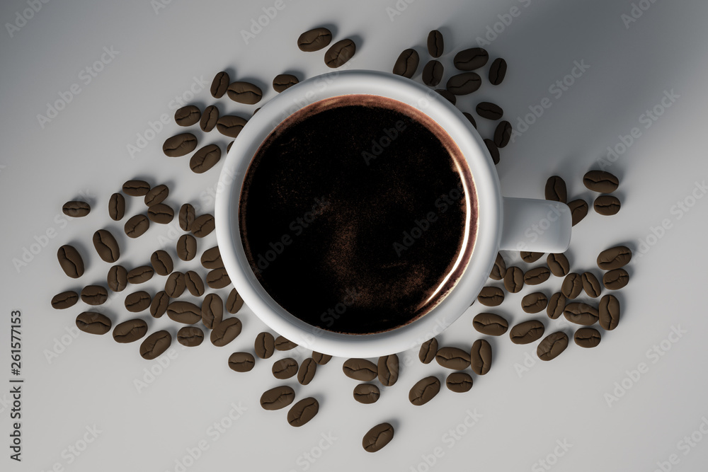 Coffee cup and coffee beans