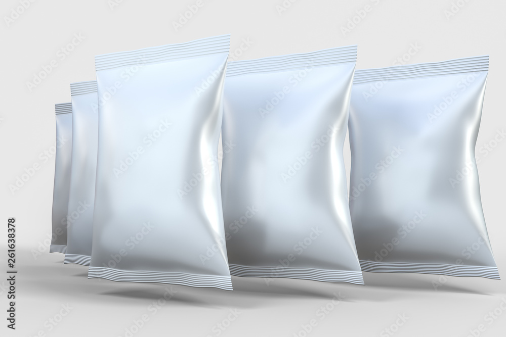 3d rendering, white packing bags with white background