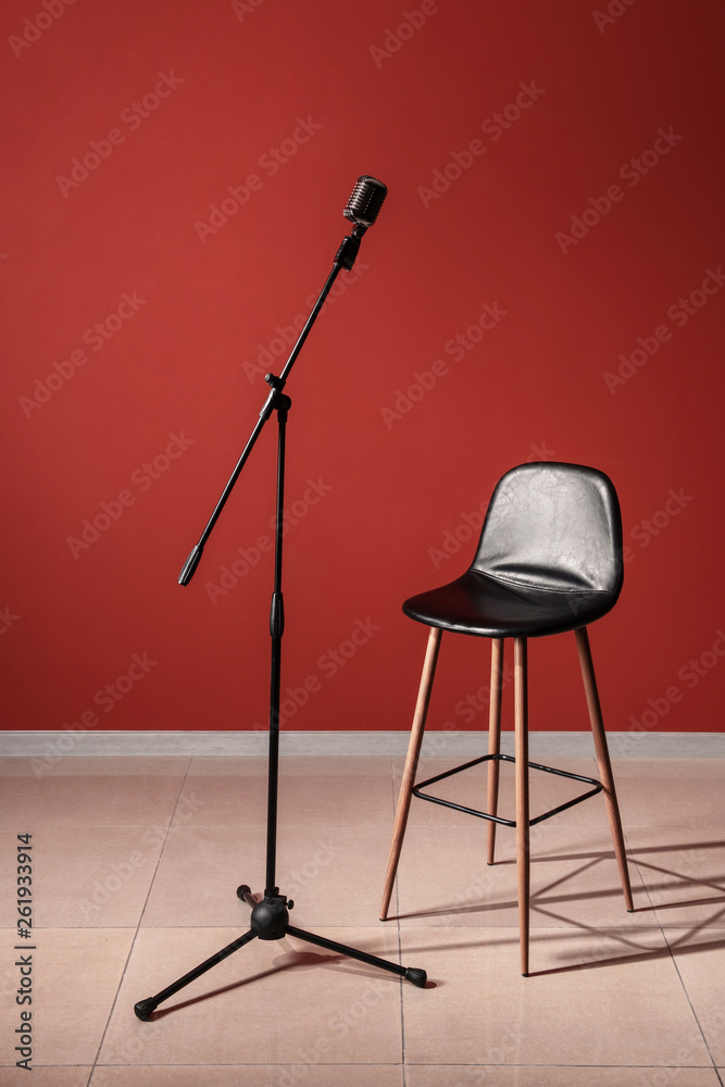 Microphone with chair in studio