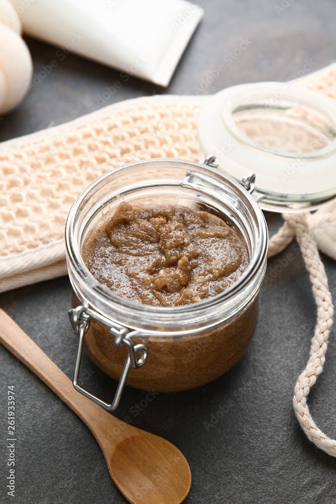 Sugar scrub on dark table