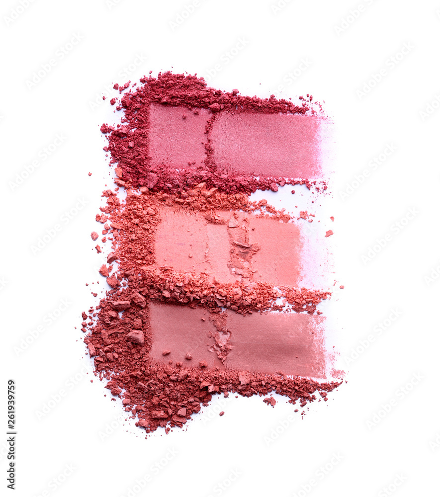 Samples of powder blusher on white background